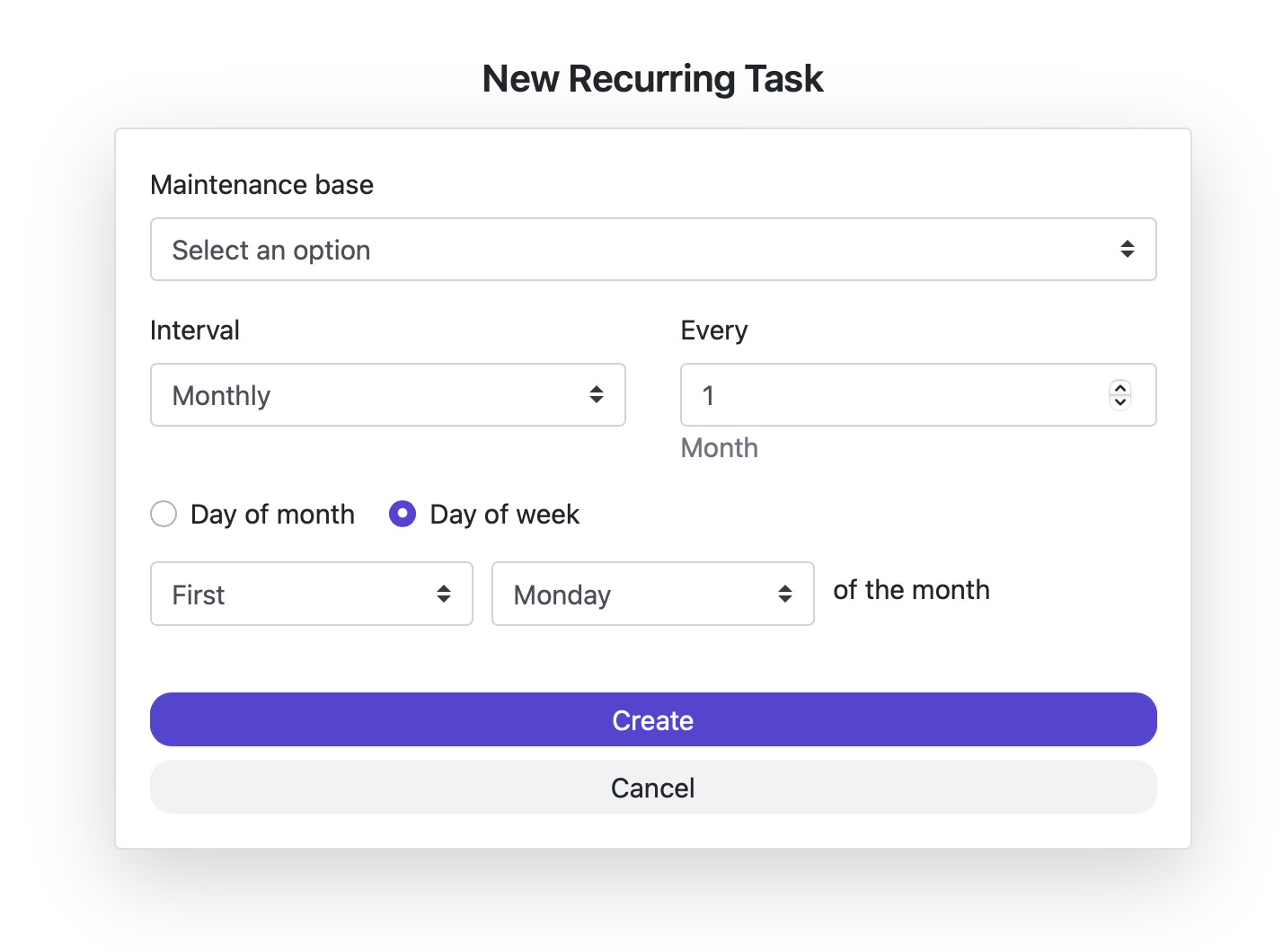status page new recurring maintenance task
