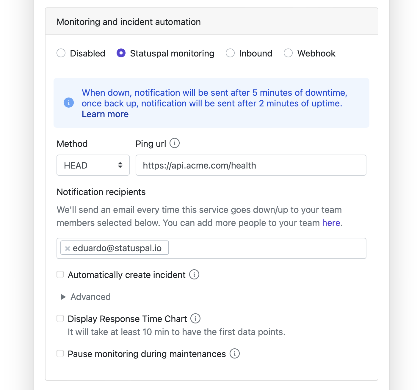 status page integrated monitoring - incident automation
